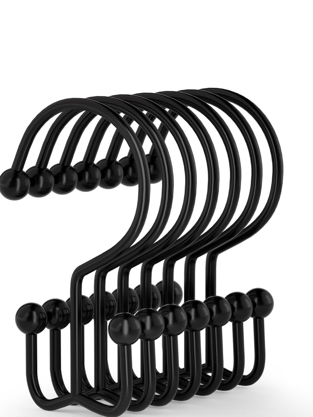 Set of 24 Black Shower Curtain Hooks Ball End Rust-Resistant Rings